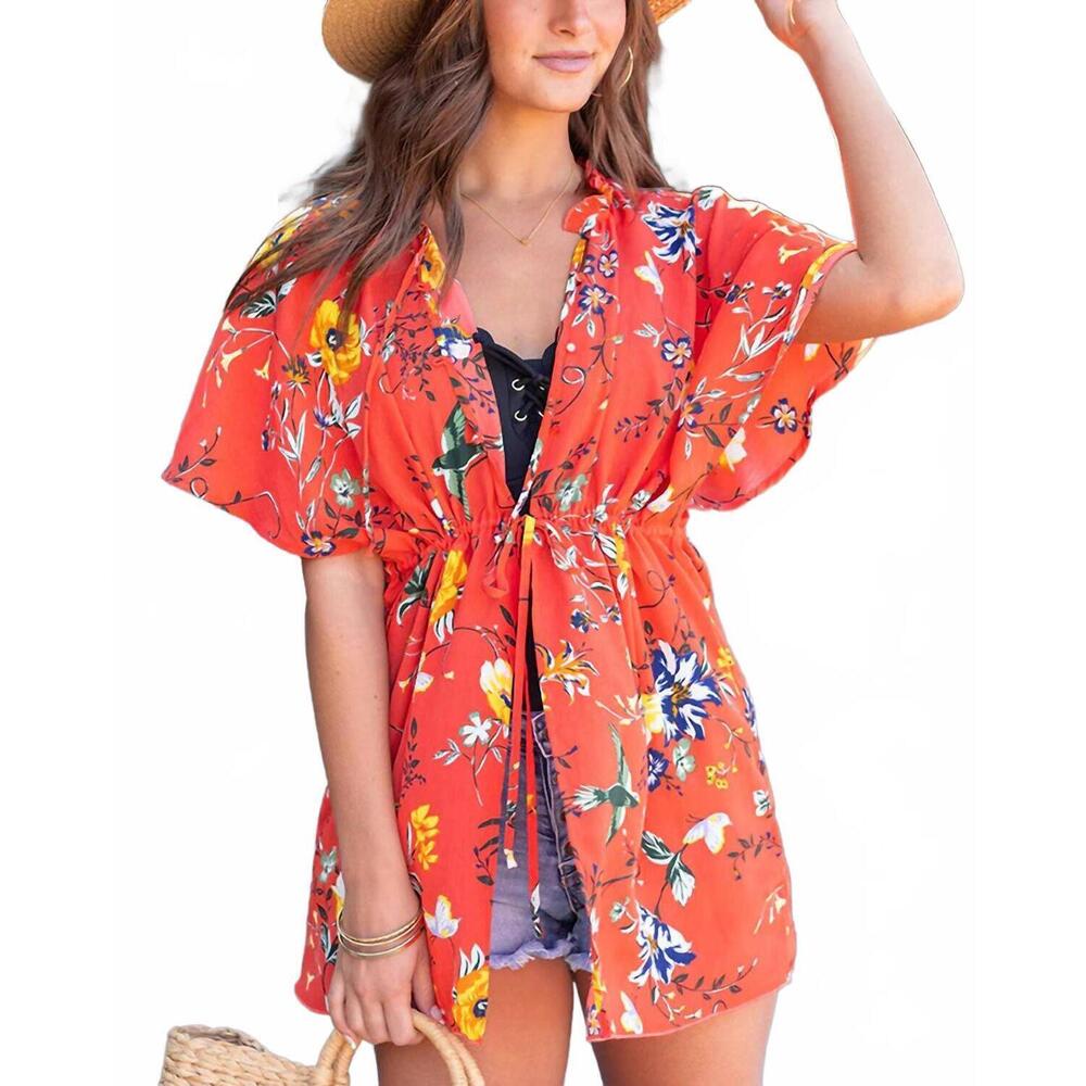 NEW GRACE AND LACE cover up kimono in coral floral